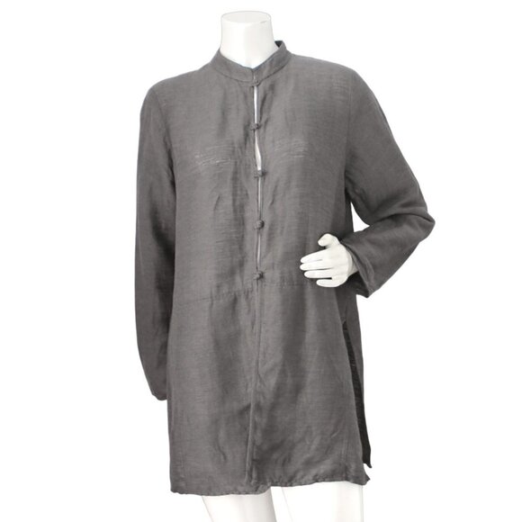 Eileen Fisher Italian Linen Blend Tunic Top Jacket Frog Closure Pockets Grey - Picture 5 of 11